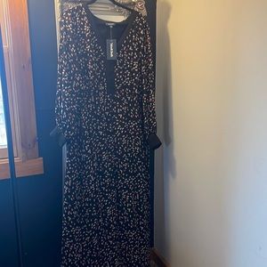 Farmhouse chic trendy floor length dress sheer arms buttons down the front